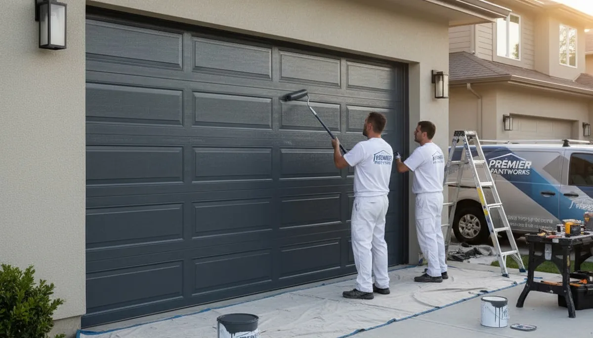 Professional garage door painting in Oak Park IL by expert house painters for durable curb appeal