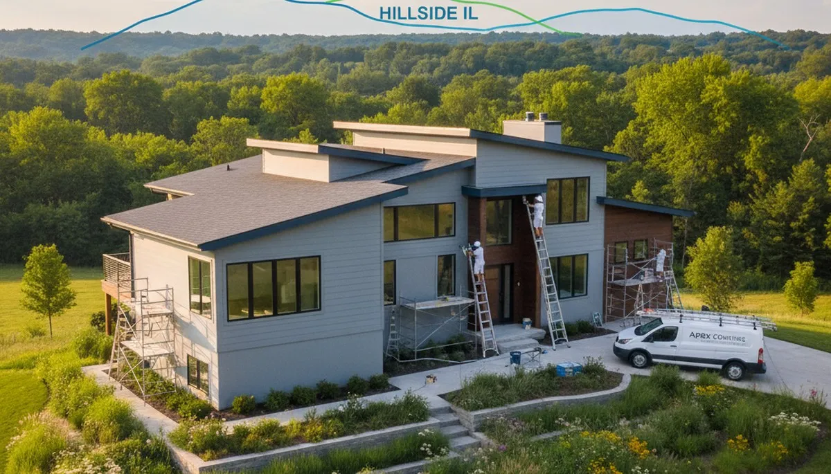 Professional house painters finishing exterior home in Oak Park IL