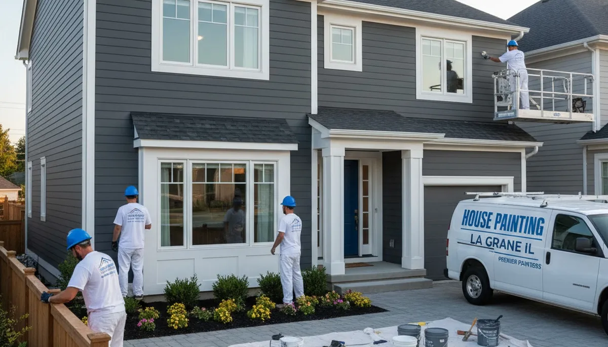 Professional house painters finishing exterior home in Oak Park IL