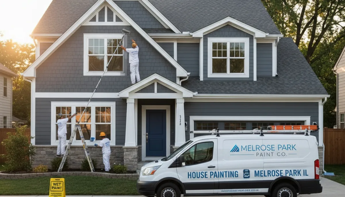 Professional house painters working on exterior home in Oak Park, IL