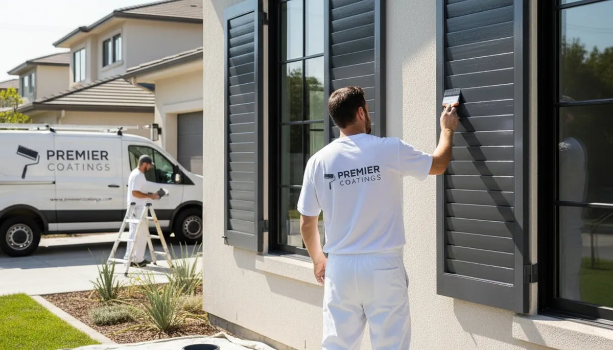 Professional painters refinishing exterior shutters on Oak Park IL home for lasting curb appeal